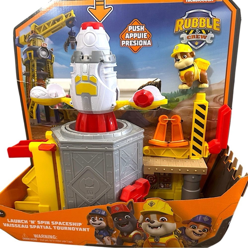 New Paw Patrol Rubble & Crew Launching Spaceship Playset launch & spin